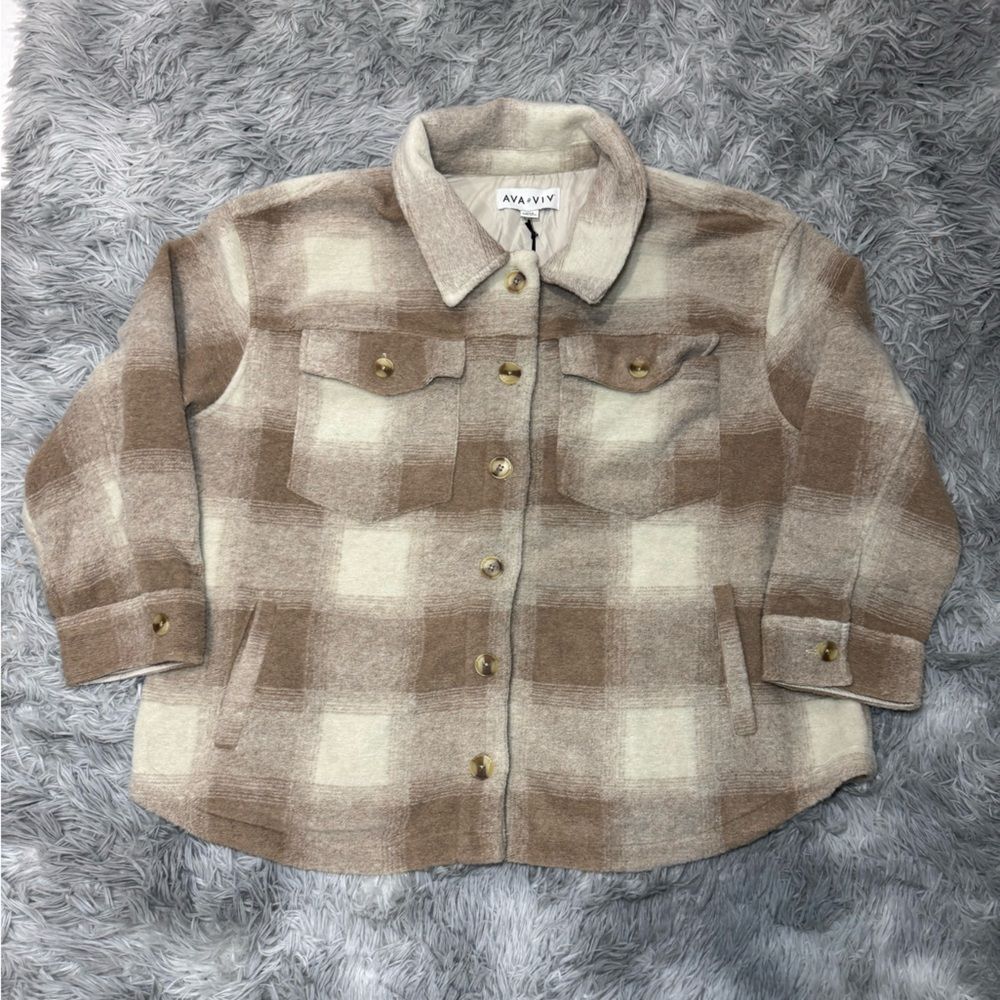 Ava & Viv Plaid Button-Up Jacket - Brown/Cream Size 2X NWT